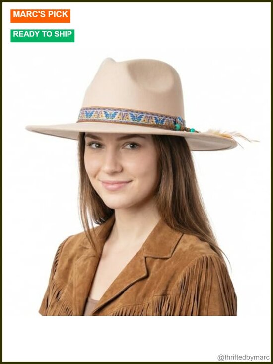 Vintage Wide Brim Felt Fedora Hat with Feather Accents, Cotton Polyester Blend main image 4
